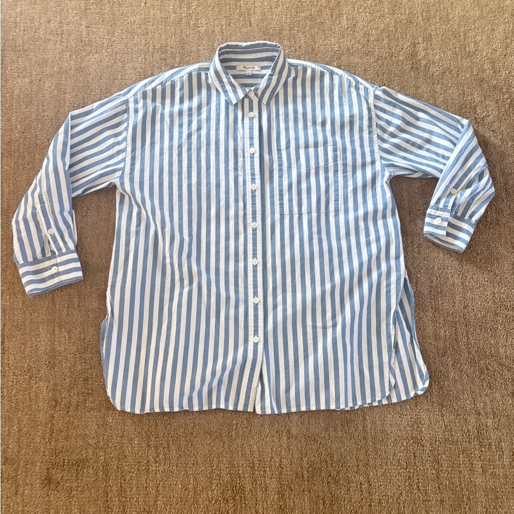 Women’s Madewell Blue and White Striped Button-Down Shirt